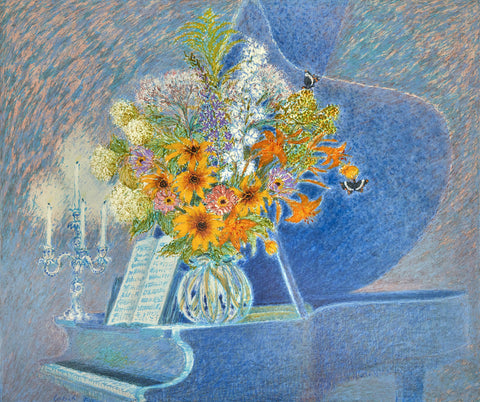 Grand Piano, Bouquet and Butterflies
