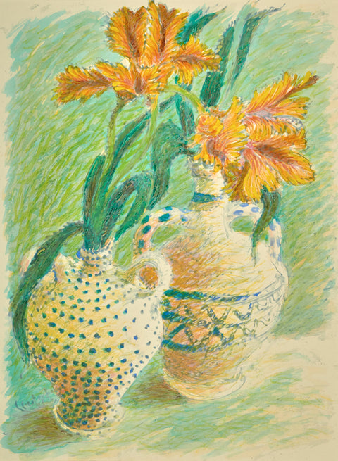 Two White Vases and Tulips