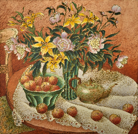 Linen Tablecloth with rolling Apples