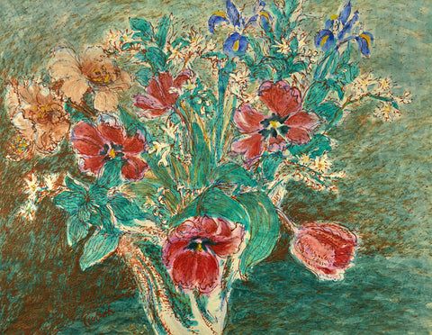 Red Tulips in Glass Vase