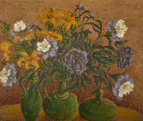 Green Vases with Flowers
