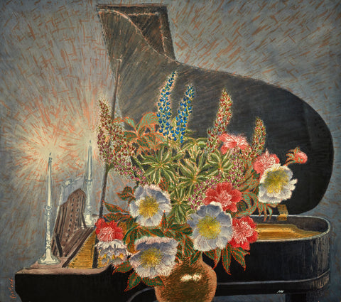 Grand Piano with Peonies and Lupines