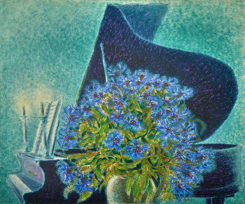 Grand Piano and Corn Flowers